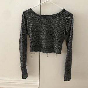 Onzie Striped Cropped Long Sleeve Top w/ Open Back